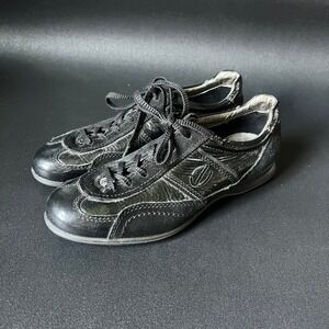 ECCO Slim Soles Retro Trainers Black Patent Suede Low Top Sneakers sz 37‎ US 6.5